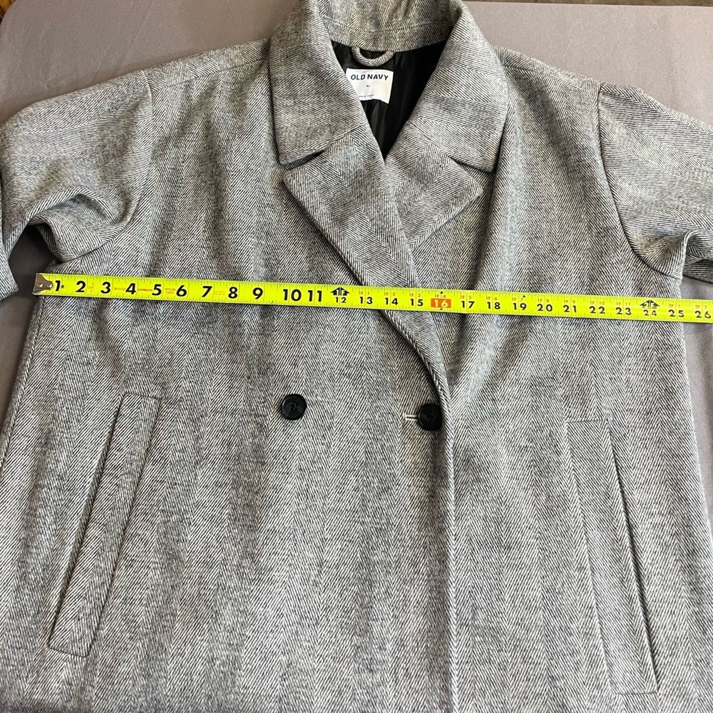 Old Navy black & white Herringbone midi coat XL - Picture 9 of 12